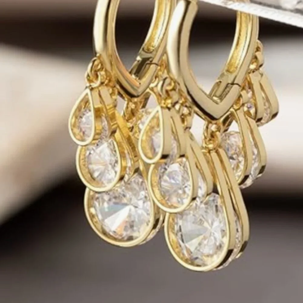 Dainty Beaded Statement Gold Earrings - Picture 5 of 5
